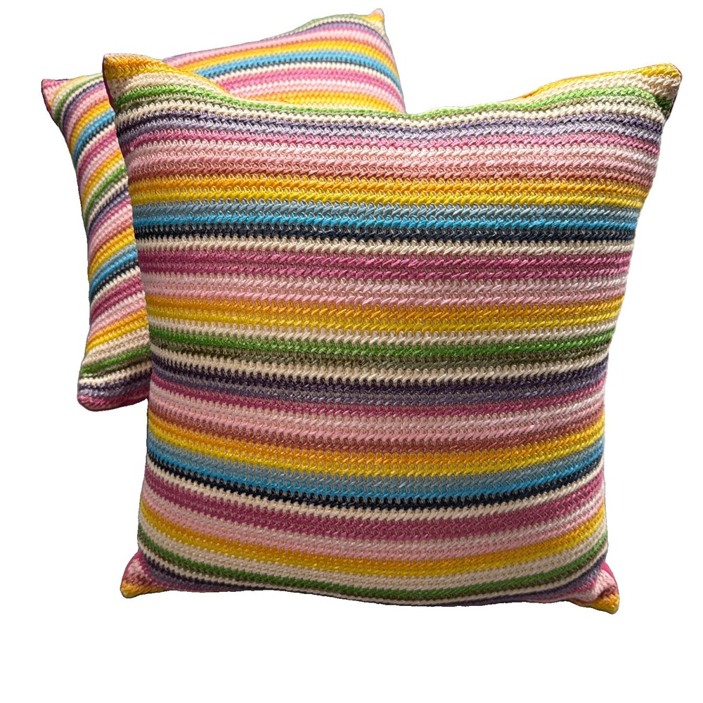 2 Colorful Throw Pillow Rainbow Weave Knit Colorful Boho Pink Living Room Couch